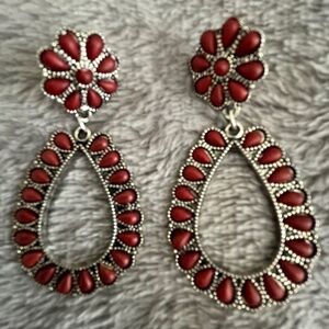 Dangle Drop Post Earrings Silver Tone